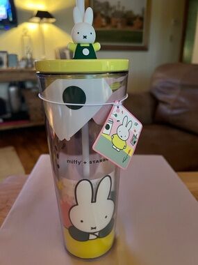 Starbucks Yellow and Green Miffy Tumbler with Bunny Straw Topper